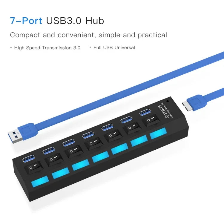 7포트 USB 3.0 허브, 슈퍼 스피드 5Gbps, 플러그 앤 플레이, 1TB 지원, 7포트 (블랙), 7포트 (화이트)