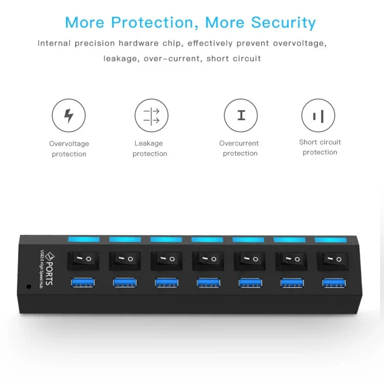 7포트 USB 3.0 허브, 슈퍼 스피드 5Gbps, 플러그 앤 플레이, 1TB 지원, 7포트 (블랙), 7포트 (화이트)