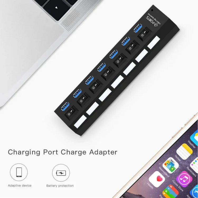 7포트 USB 3.0 허브, 슈퍼 스피드 5Gbps, 플러그 앤 플레이, 1TB 지원, 7포트 (블랙), 7포트 (화이트)