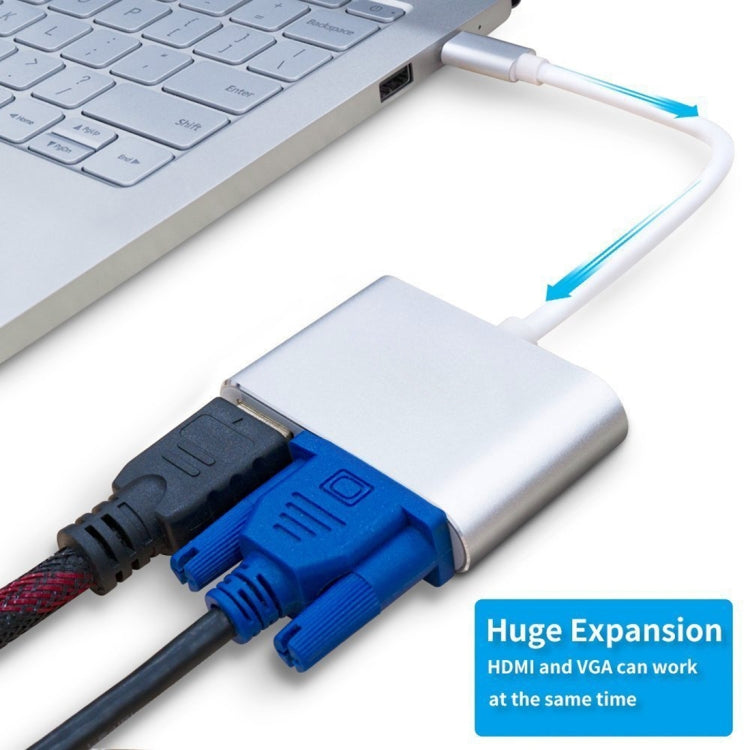 2 in 1 VGA 및 HDMI 암-USB-C / Type-C 수 허브 분배기 어댑터, VGA+HDMI