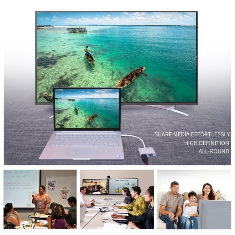 2 in 1 VGA 및 HDMI 암-USB-C / Type-C 수 허브 분배기 어댑터, VGA+HDMI