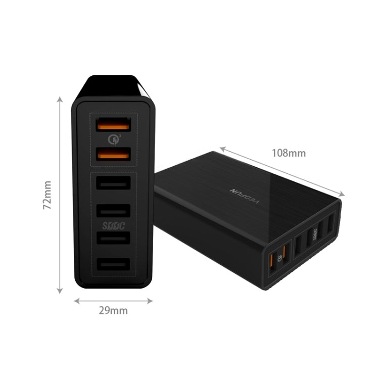 VEDFUN TurboCube D620 6포트 퀵 차지 3.0 + SDDC 기술 USB 충전기, EU/미국/영국 플러그