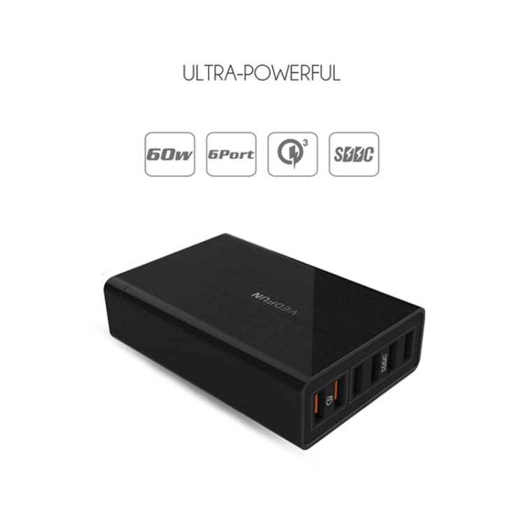 VEDFUN TurboCube D620 6포트 퀵 차지 3.0 + SDDC 기술 USB 충전기, EU/미국/영국 플러그