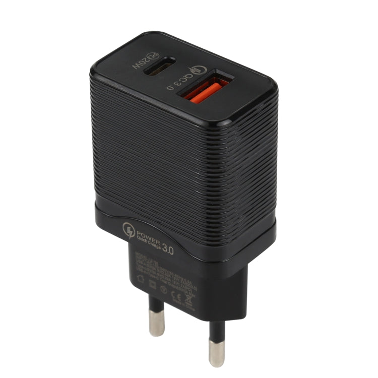 LZ-728 QC 3.0 USB + PD 20W USB-C / Type-C 고속 여행용 충전기, EU 플러그, EU 플러그