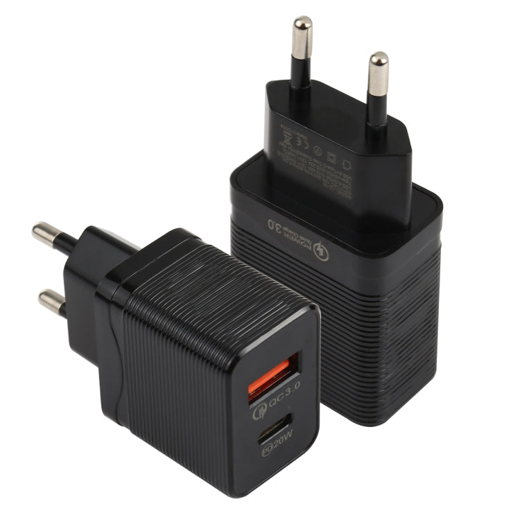 LZ-728 QC 3.0 USB + PD 20W USB-C / Type-C 고속 여행용 충전기, EU 플러그, EU 플러그