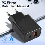 LZ-728 QC 3.0 USB + PD 20W USB-C / Type-C 고속 여행용 충전기, EU 플러그, EU 플러그