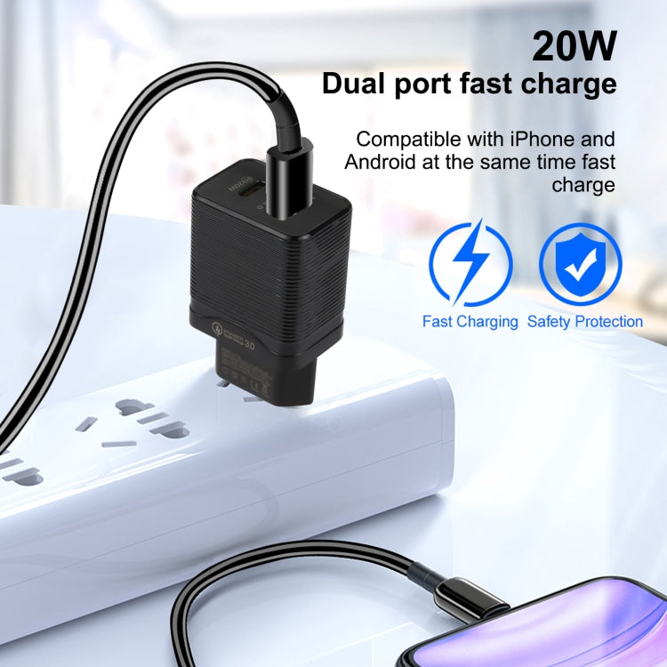 LZ-728 QC 3.0 USB + PD 20W USB-C / Type-C 고속 여행용 충전기, EU 플러그, EU 플러그