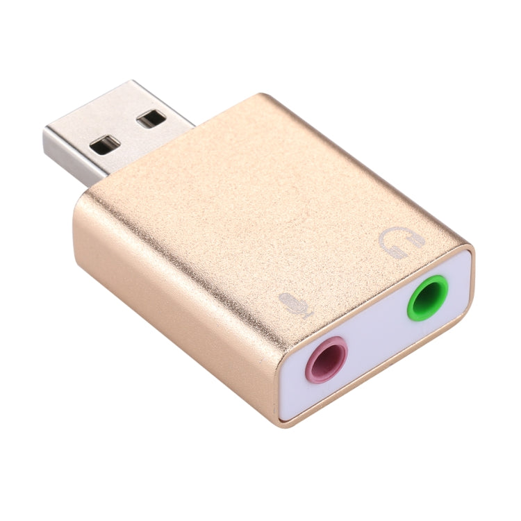알루미늄 케이스 3.5mm 잭 외장 USB 사운드 카드 HIFI 매직 보이스 7.1 채널 어댑터 드라이버 무료 컴퓨터, 데스크탑, 스피커, 헤드셋, 마이크용, 알루미늄 7.1 채널 골드
