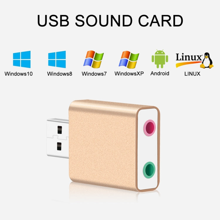 알루미늄 케이스 3.5mm 잭 외장 USB 사운드 카드 HIFI 매직 보이스 7.1 채널 어댑터 드라이버 무료 컴퓨터, 데스크탑, 스피커, 헤드셋, 마이크용, 알루미늄 7.1 채널 골드