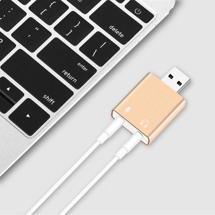 알루미늄 케이스 3.5mm 잭 외장 USB 사운드 카드 HIFI 매직 보이스 7.1 채널 어댑터 드라이버 무료 컴퓨터, 데스크탑, 스피커, 헤드셋, 마이크용, 알루미늄 7.1 채널 골드