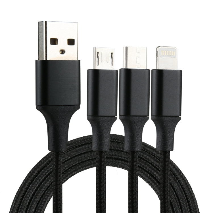 2A 1.2m 3 in 1 USB to 8핀 & USB-C / Type-C & 마이크로 USB 나일론 직조 충전 케이블