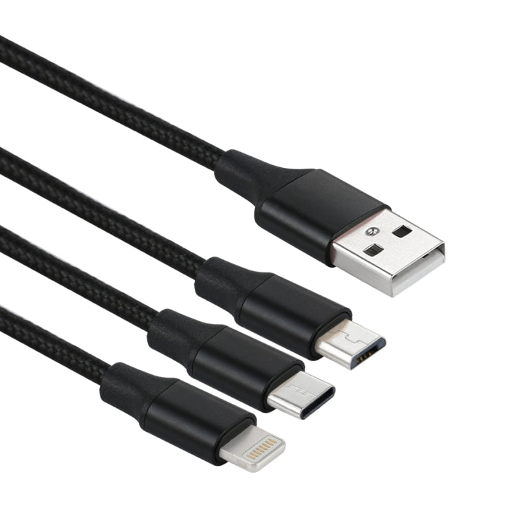2A 1.2m 3 in 1 USB to 8핀 & USB-C / Type-C & 마이크로 USB 나일론 직조 충전 케이블
