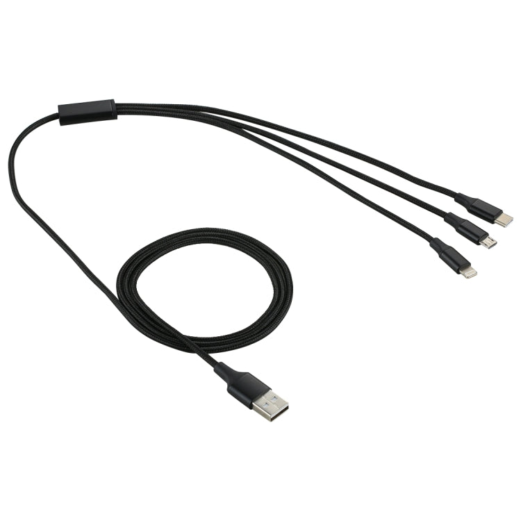 2A 1.2m 3 in 1 USB to 8핀 & USB-C / Type-C & 마이크로 USB 나일론 직조 충전 케이블