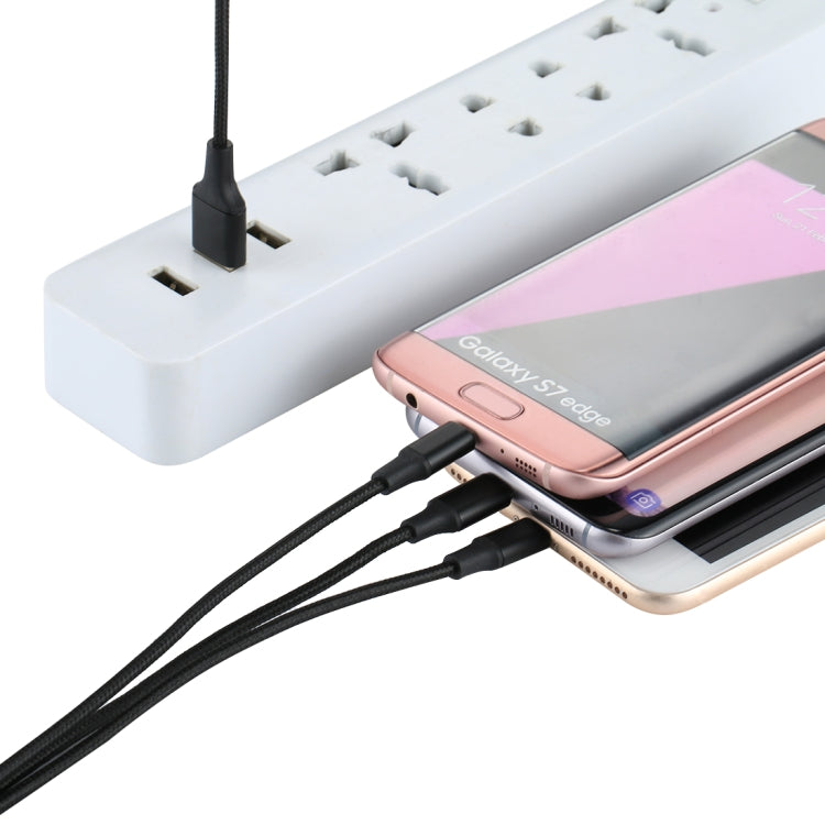 2A 1.2m 3 in 1 USB to 8핀 & USB-C / Type-C & 마이크로 USB 나일론 직조 충전 케이블