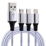 2A 1.2m 3 in 1 USB to 8핀 & USB-C / Type-C & 마이크로 USB 나일론 직조 충전 케이블