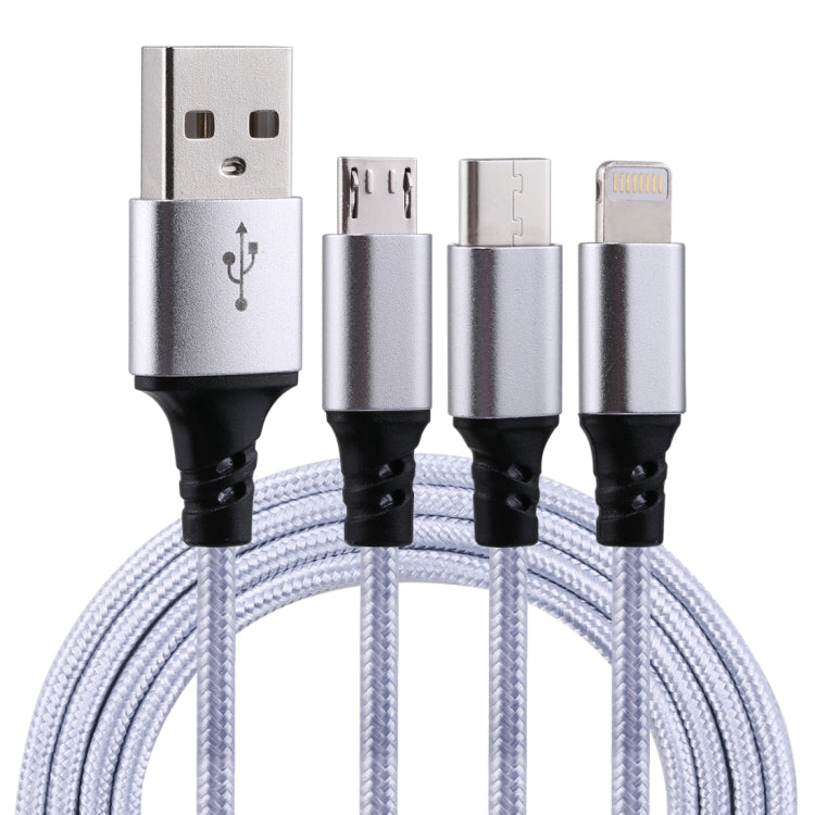 2A 1.2m 3 in 1 USB to 8핀 & USB-C / Type-C & 마이크로 USB 나일론 직조 충전 케이블