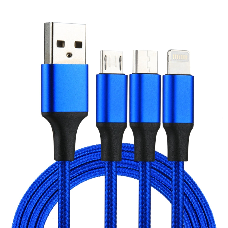 2A 1.2m 3 in 1 USB to 8핀 & USB-C / Type-C & 마이크로 USB 나일론 직조 충전 케이블