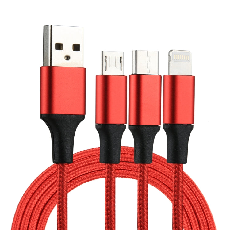 2A 1.2m 3 in 1 USB to 8핀 & USB-C / Type-C & 마이크로 USB 나일론 직조 충전 케이블
