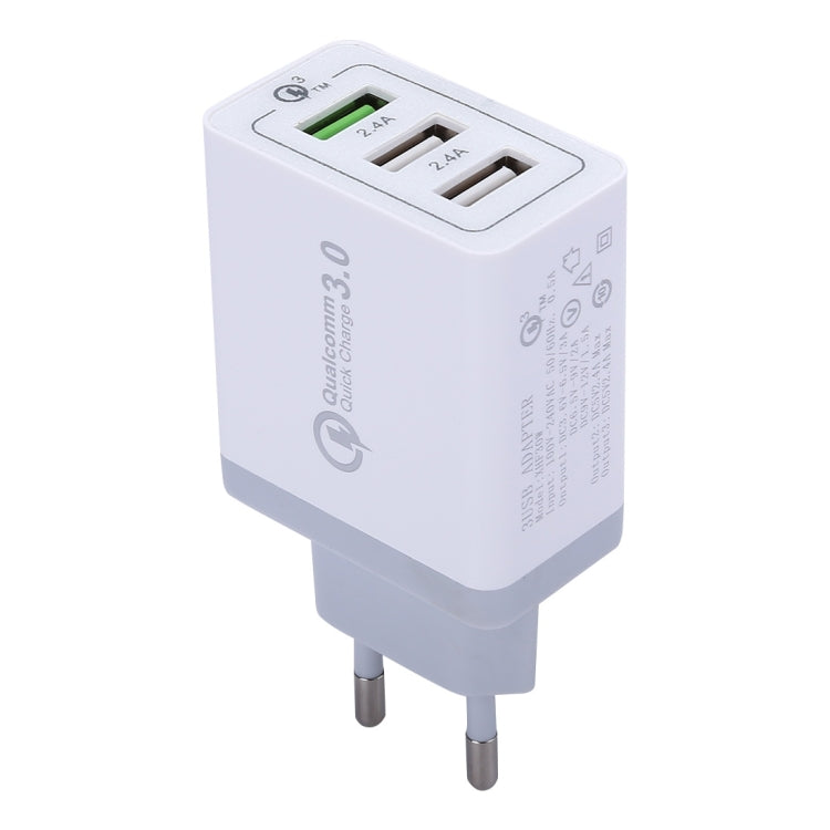 XHF30W 3포트 QC3.0 USB 고속 충전 벽면 충전기, EU 플러그, EU 플러그