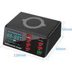 X9 9-in-1 QC 3.0 USB 인터페이스 + 6 USB 포트 + PD 65W 포트 + QI 무선 고속 충전 다기능 충전기 LED 디스플레이 포함, X9