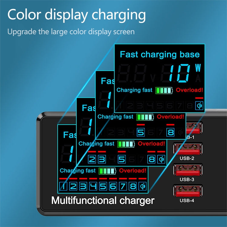 X9 9-in-1 QC 3.0 USB 인터페이스 + 6 USB 포트 + PD 65W 포트 + QI 무선 고속 충전 다기능 충전기 LED 디스플레이 포함, X9