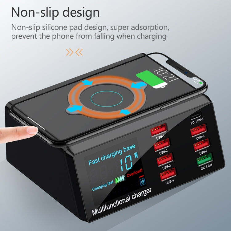 X9 9-in-1 QC 3.0 USB 인터페이스 + 6 USB 포트 + PD 65W 포트 + QI 무선 고속 충전 다기능 충전기 LED 디스플레이 포함, X9