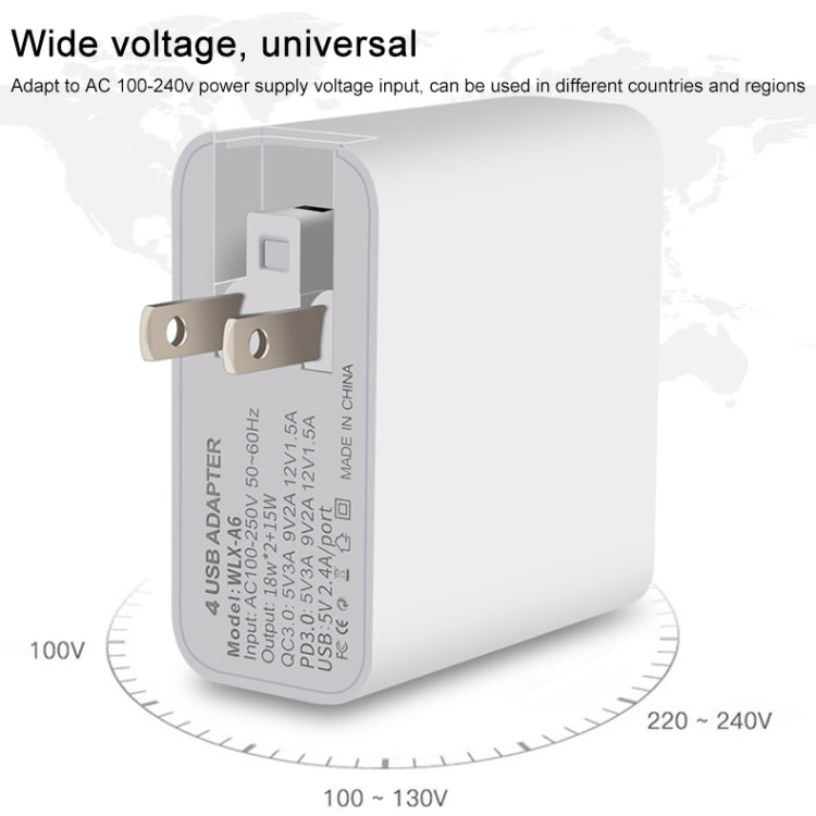 WLX-A6 4포트 고속 충전 USB 여행용 충전기 전원 어댑터, US 플러그