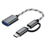USB 3.0 암 to 마이크로 USB + USB-C / 타입-C 수 충전 + 전송 OTG 나일론 꼬임 어댑터 케이블, 케이블 길이: 17cm, 마이크로 USB 17cm 그레이, 마이크로 USB 17cm 골드