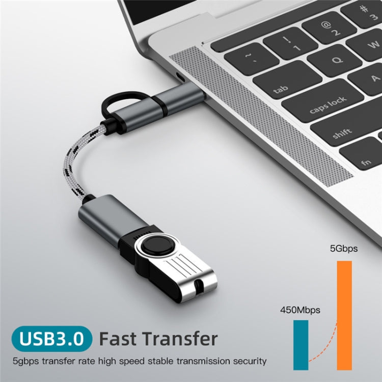 USB 3.0 암 to 마이크로 USB + USB-C / 타입-C 수 충전 + 전송 OTG 나일론 꼬임 어댑터 케이블, 케이블 길이: 17cm, 마이크로 USB 17cm 그레이, 마이크로 USB 17cm 골드