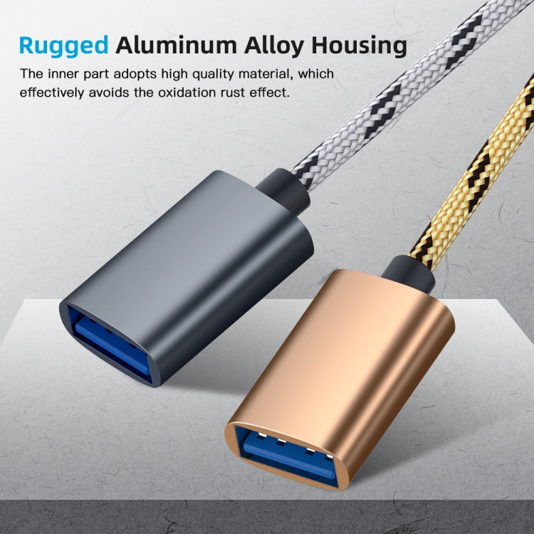 USB 3.0 암 to 마이크로 USB + USB-C / 타입-C 수 충전 + 전송 OTG 나일론 꼬임 어댑터 케이블, 케이블 길이: 17cm, 마이크로 USB 17cm 그레이, 마이크로 USB 17cm 골드