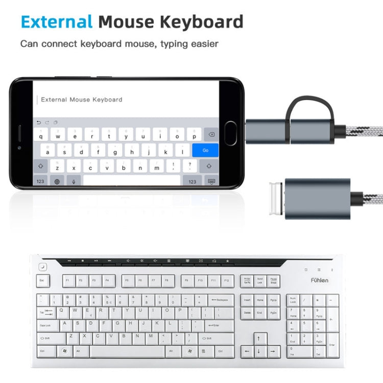 USB 3.0 암 to 마이크로 USB + USB-C / 타입-C 수 충전 + 전송 OTG 나일론 꼬임 어댑터 케이블, 케이블 길이: 17cm, 마이크로 USB 17cm 그레이, 마이크로 USB 17cm 골드