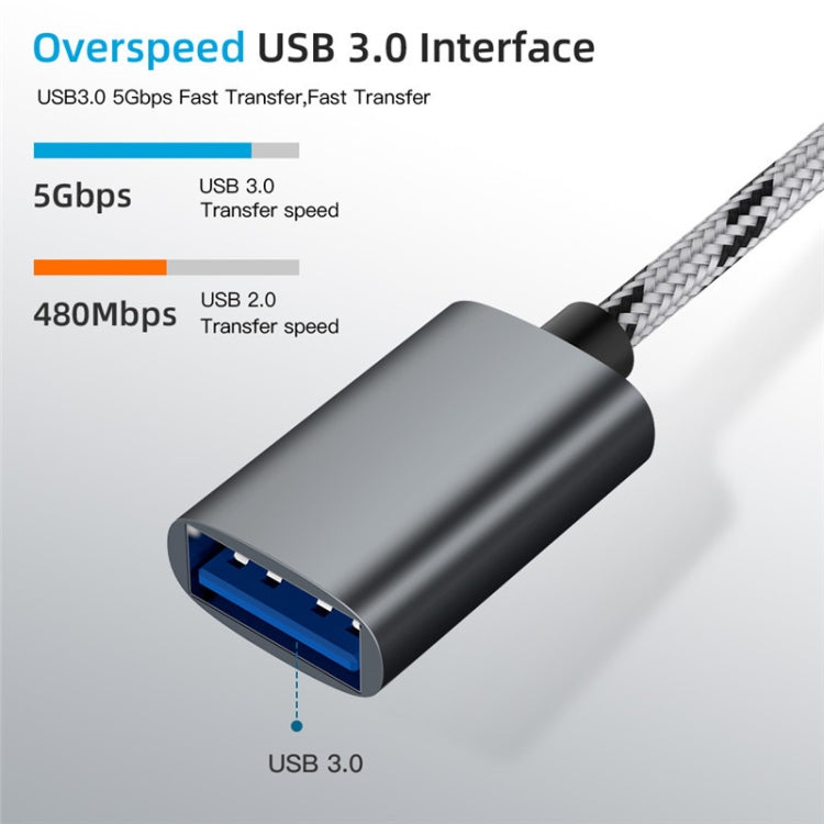 USB 3.0 암 to 마이크로 USB + USB-C / 타입-C 수 충전 + 전송 OTG 나일론 꼬임 어댑터 케이블, 케이블 길이: 17cm, 마이크로 USB 17cm 그레이, 마이크로 USB 17cm 골드