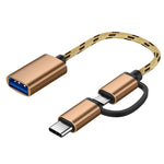 USB 3.0 암 to 마이크로 USB + USB-C / 타입-C 수 충전 + 전송 OTG 나일론 꼬임 어댑터 케이블, 케이블 길이: 17cm, 마이크로 USB 17cm 그레이, 마이크로 USB 17cm 골드