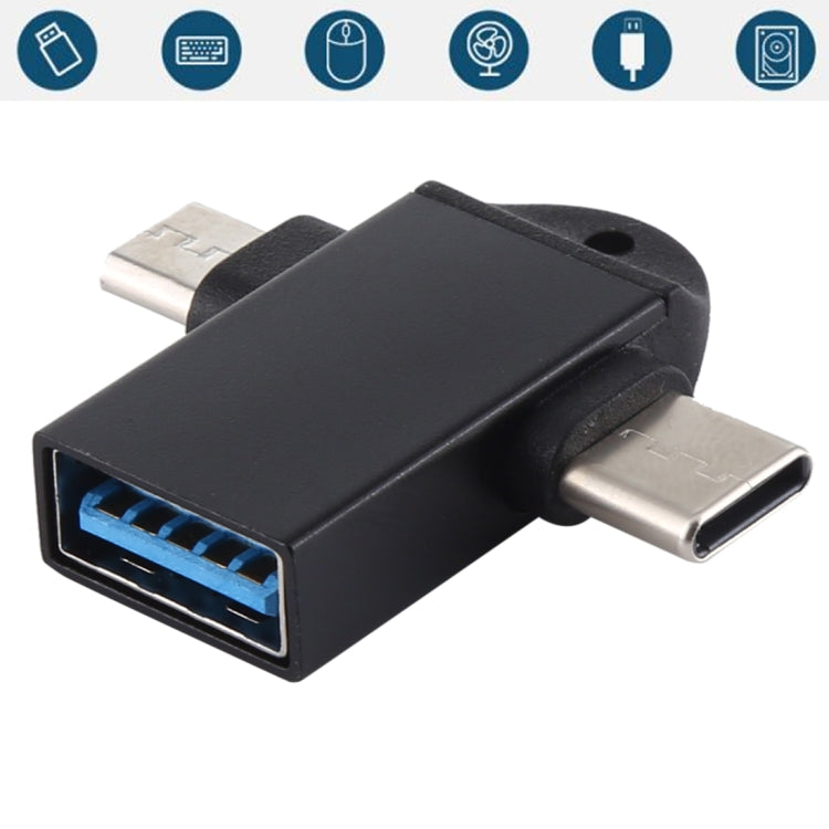 USB 3.0 암형 to USB-C / 타입-C 수형 + 마이크로 USB 수형 다기능 OTG 어댑터 슬링 홀 포함