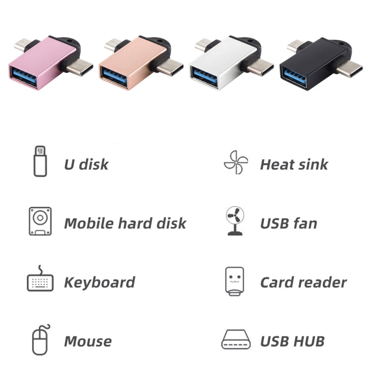 USB 3.0 암형 to USB-C / 타입-C 수형 + 마이크로 USB 수형 다기능 OTG 어댑터 슬링 홀 포함