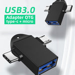USB 3.0 암형 to USB-C / 타입-C 수형 + 마이크로 USB 수형 다기능 OTG 어댑터 슬링 홀 포함