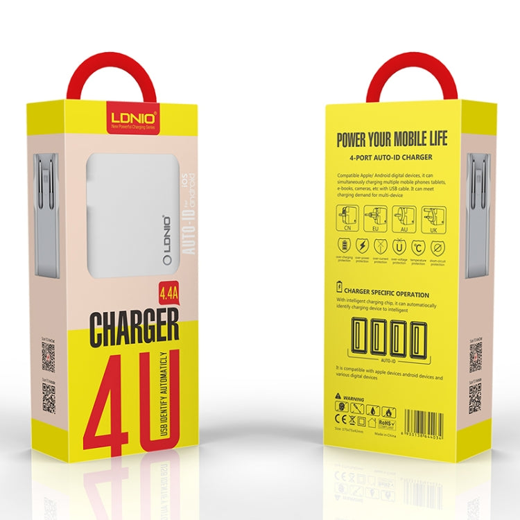 LDNIO A4403 4.4A 4포트 USB 스마트 여행용 충전기, EU 플러그, SAS5293AU, SAS5293EU, SAS5293UK, SAS5293US