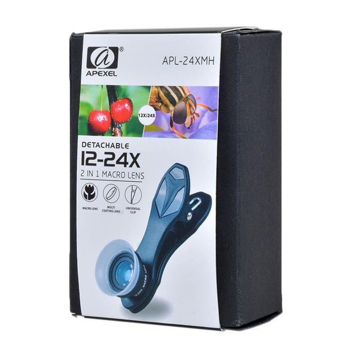 APEXEL APL-24X-H 2-in-1 범용 외장 12X & 24X 매크로 휴대폰 렌즈, 렌즈 후드 포함