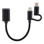 USB 3.0 암형 to 마이크로 USB + USB-C / 타입-C 수형 충전 및 전송 OTG 나일론 꼬임 어댑터 케이블, 케이블 길이: 11cm, 마이크로 USB 블랙, 마이크로 USB 블루, 마이크로 USB 레드, 마이크로 USB 실버, 마이크로 USB 화이트
