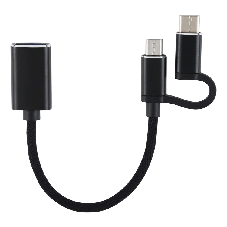 USB 3.0 암형 to 마이크로 USB + USB-C / 타입-C 수형 충전 및 전송 OTG 나일론 꼬임 어댑터 케이블, 케이블 길이: 11cm, 마이크로 USB 블랙, 마이크로 USB 블루, 마이크로 USB 레드, 마이크로 USB 실버, 마이크로 USB 화이트