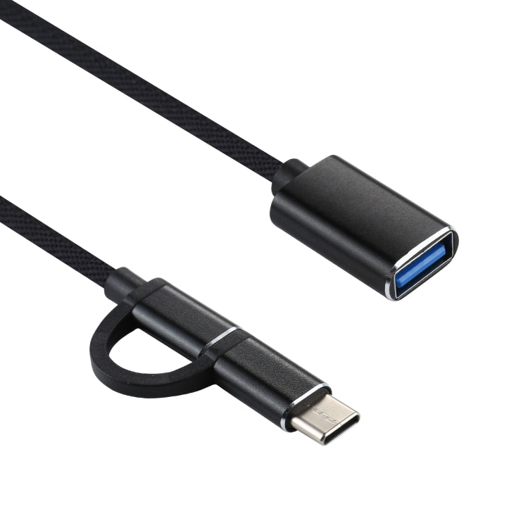 USB 3.0 암형 to 마이크로 USB + USB-C / 타입-C 수형 충전 및 전송 OTG 나일론 꼬임 어댑터 케이블, 케이블 길이: 11cm, 마이크로 USB 블랙, 마이크로 USB 블루, 마이크로 USB 레드, 마이크로 USB 실버, 마이크로 USB 화이트