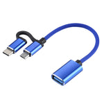 USB 3.0 암형 to 마이크로 USB + USB-C / 타입-C 수형 충전 및 전송 OTG 나일론 꼬임 어댑터 케이블, 케이블 길이: 11cm, 마이크로 USB 블랙, 마이크로 USB 블루, 마이크로 USB 레드, 마이크로 USB 실버, 마이크로 USB 화이트