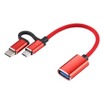 USB 3.0 암형 to 마이크로 USB + USB-C / 타입-C 수형 충전 및 전송 OTG 나일론 꼬임 어댑터 케이블, 케이블 길이: 11cm, 마이크로 USB 블랙, 마이크로 USB 블루, 마이크로 USB 레드, 마이크로 USB 실버, 마이크로 USB 화이트