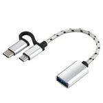 USB 3.0 암형 to 마이크로 USB + USB-C / 타입-C 수형 충전 및 전송 OTG 나일론 꼬임 어댑터 케이블, 케이블 길이: 11cm, 마이크로 USB 블랙, 마이크로 USB 블루, 마이크로 USB 레드, 마이크로 USB 실버, 마이크로 USB 화이트