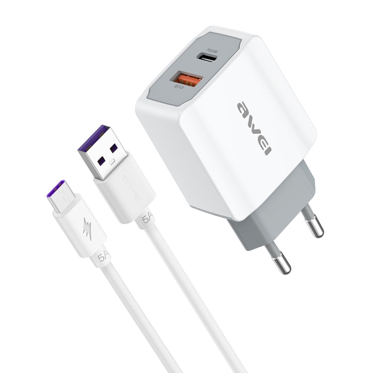 awei PD4 20W PD 타입-C + QC 3.0 USB 인터페이스 고속 충전 여행용 충전기 및 데이터 케이블, EU 플러그