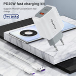 awei PD4 20W PD 타입-C + QC 3.0 USB 인터페이스 고속 충전 여행용 충전기 및 데이터 케이블, EU 플러그