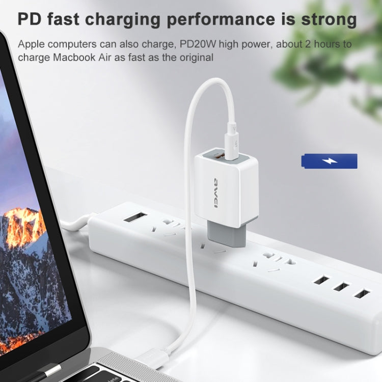 awei PD4 20W PD 타입-C + QC 3.0 USB 인터페이스 고속 충전 여행용 충전기 및 데이터 케이블, EU 플러그