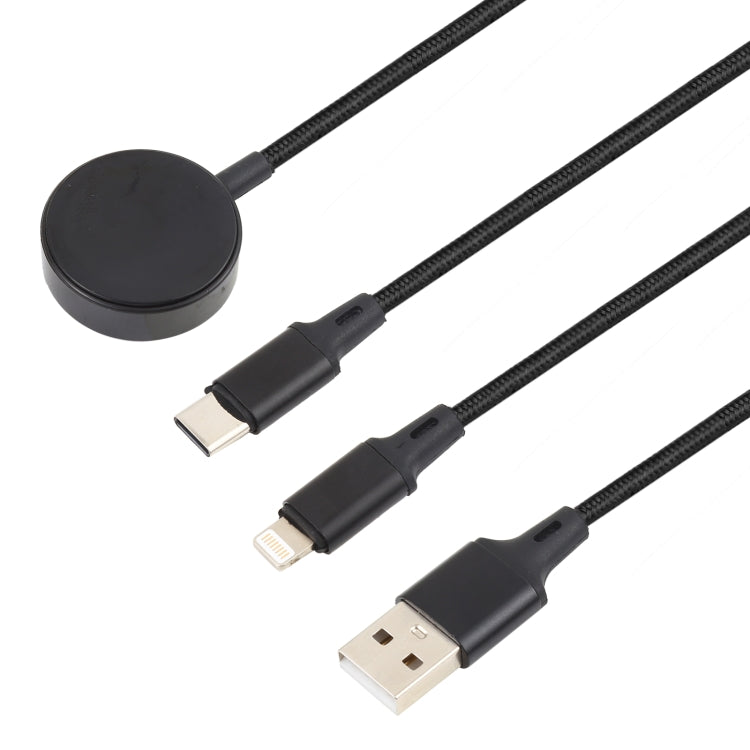 아이폰 / 애플 워치용 3 in 1 8핀 + Type-C / USB-C + 자석 충전 베이스 다기능 충전 케이블, 길이: 1m, 3 in 1
