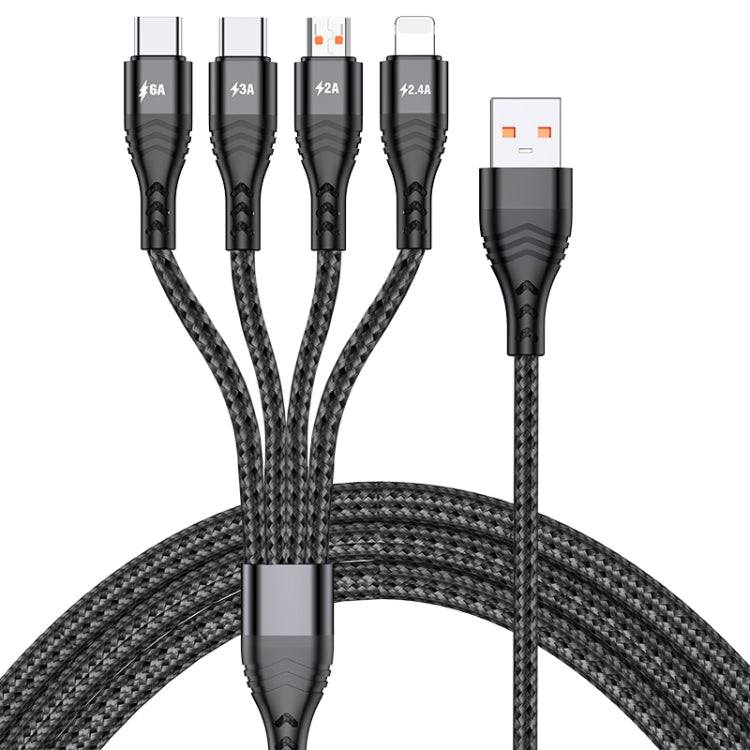 4 in 1 66W 6A USB to 8핀 + 마이크로 USB + 듀얼 USB-C / Type-C 고속 충전 데이터 케이블, 케이블 길이: 1.2m, 1.2m, 1.2m 66W
