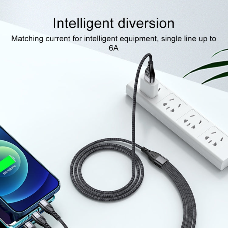 4 in 1 66W 6A USB to 8핀 + 마이크로 USB + 듀얼 USB-C / Type-C 고속 충전 데이터 케이블, 케이블 길이: 1.2m, 1.2m, 1.2m 66W
